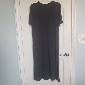 COS Short Sleeve Crew Neck Maxi Dress Size S 100% Linen Dark Gray Lagenlook Boho